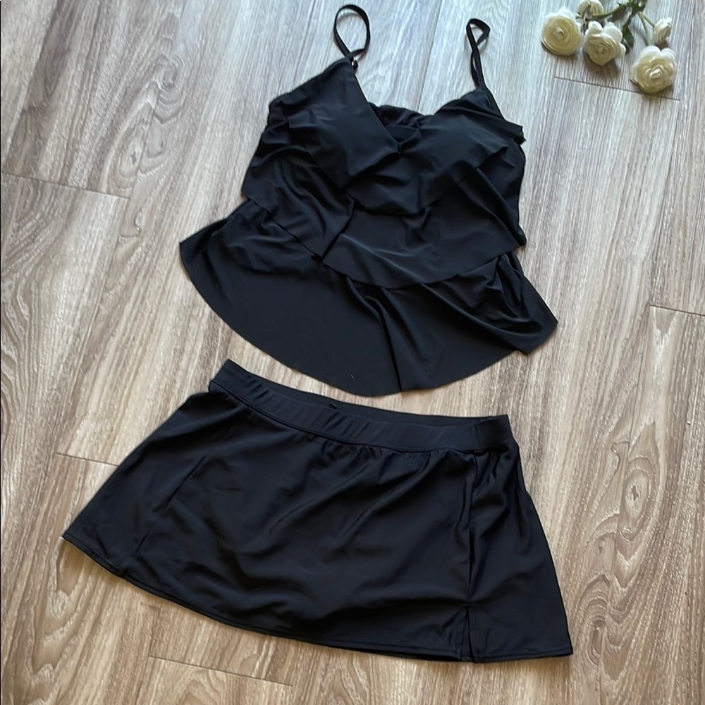 Black Tankini Skort Set